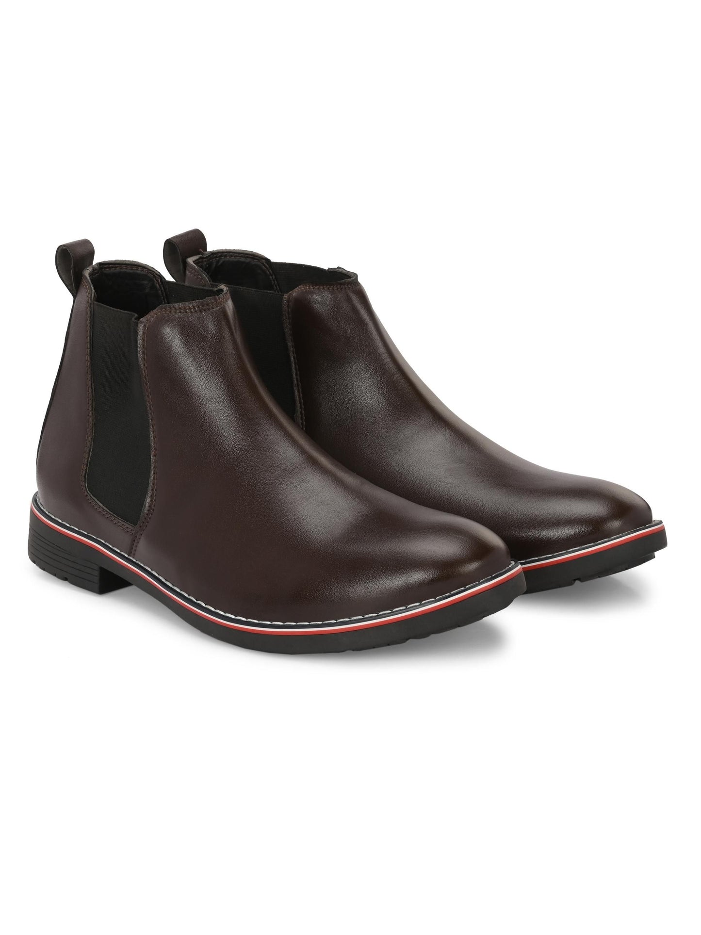 Men Textured Leather Mid-Top Chelsea Boots Brown